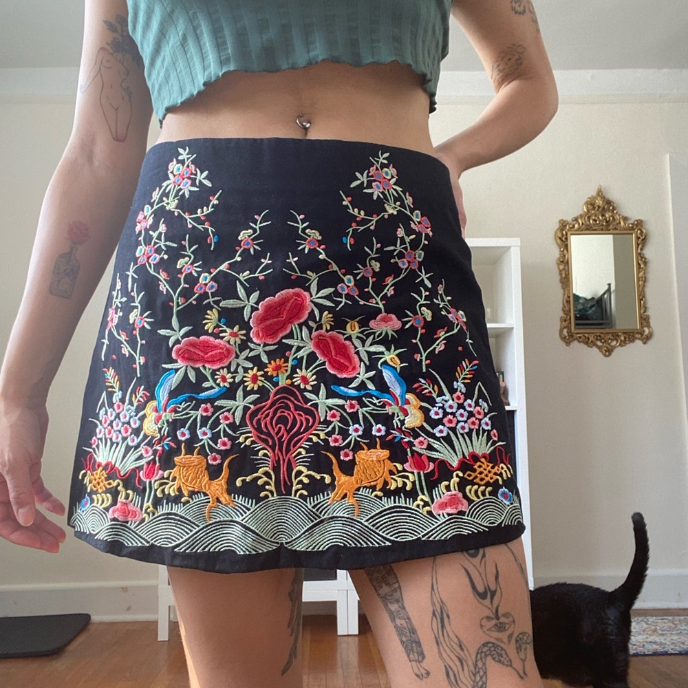 Zara Embroidered A-Line Mini Skirt